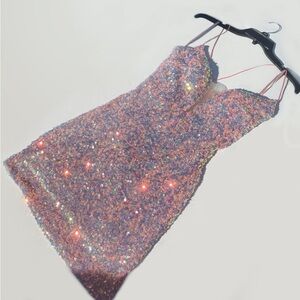 PromGirl Blush Multicolor Sequin Short Homecoming Dress